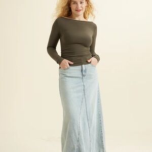 OGL Modern Side Ruched Boatneck Brami Top Long Sleeve Built in Bra